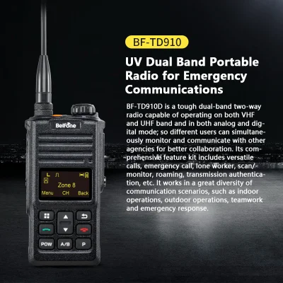 Belfone Bf-Td910UV Protection IP68 Radio 2 voies pour la sécurité personnelle et la communication critique Talkie-walkie Dmr double bande